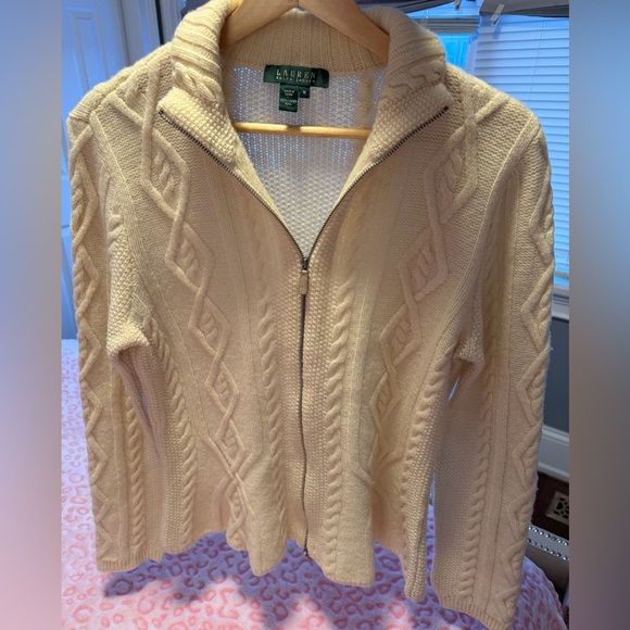 Ralph Lauren Lambs Wool Cream Cable Knit Sweater Cardigan Size: M - Picture 2 of 10